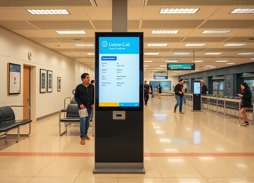 Dispensador de turnos en el hall de atención
