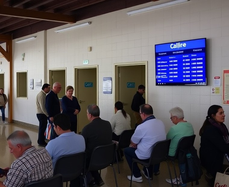 Después — Turnos separados por tipo de trámite y sala de espera ordenada.