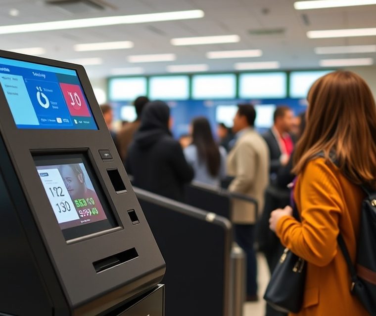 Dispensador de turnos en el hall de atención